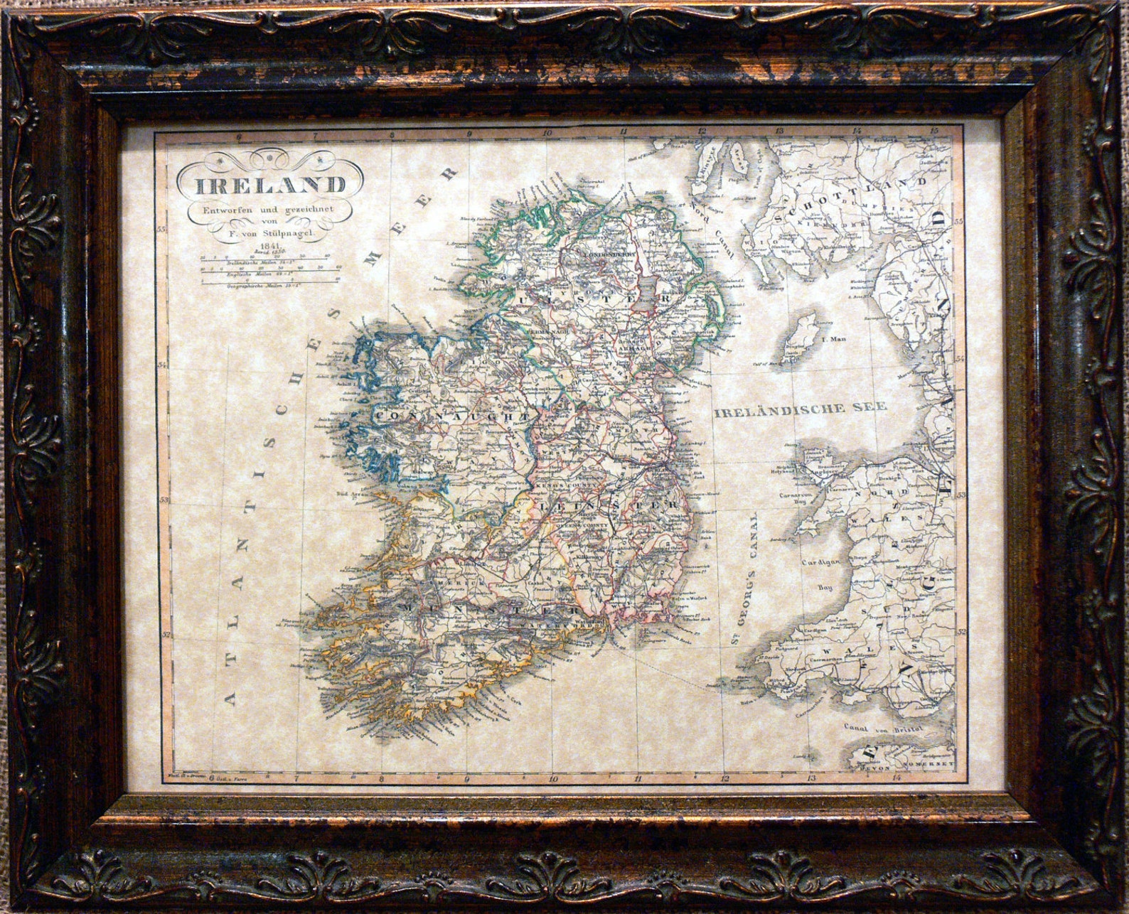 Ireland Map Print of an 1850 Map on Parchment Paper Etsy