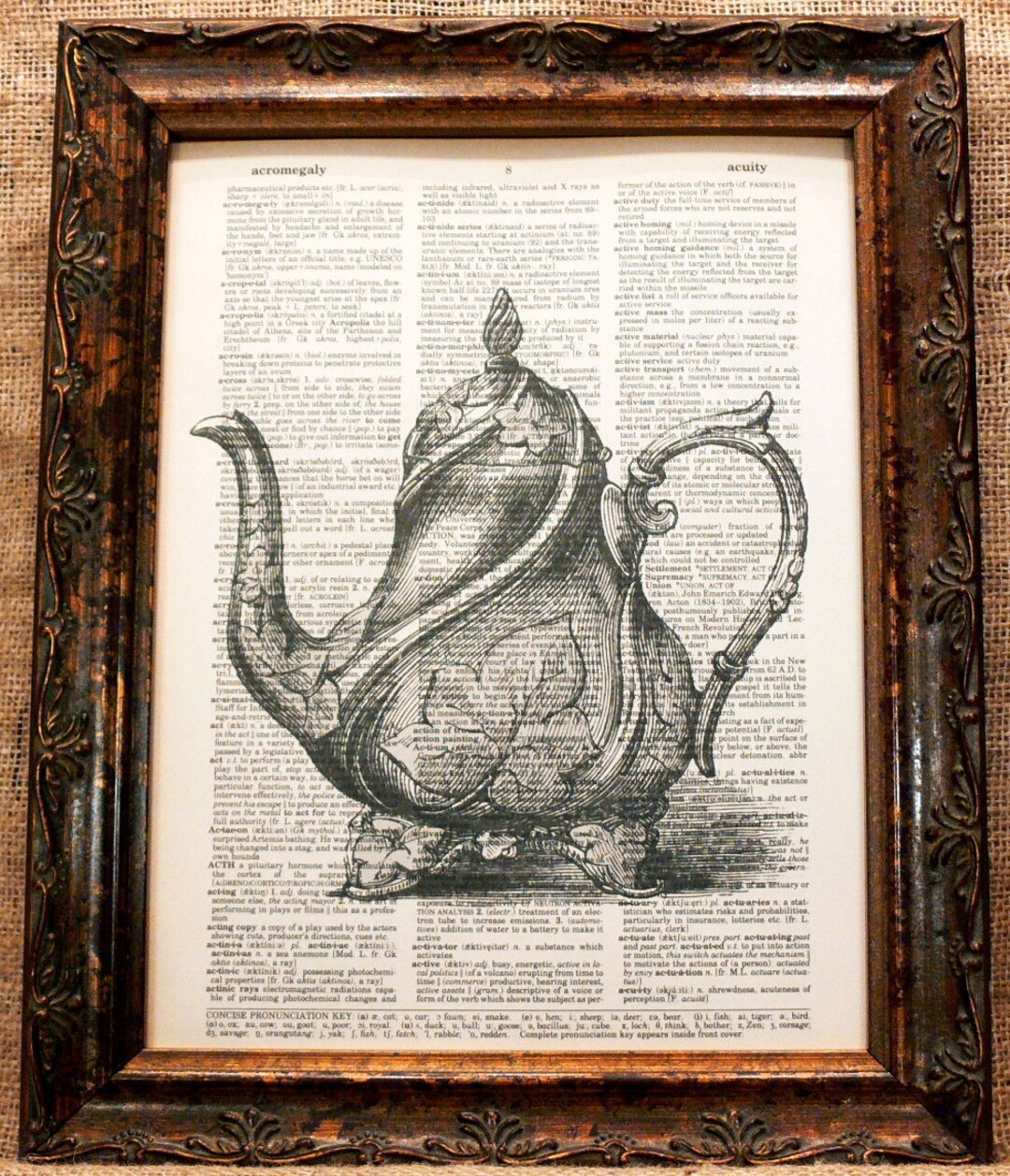 Vintage Teapot Art Print on Dictionary Book Page Etsy