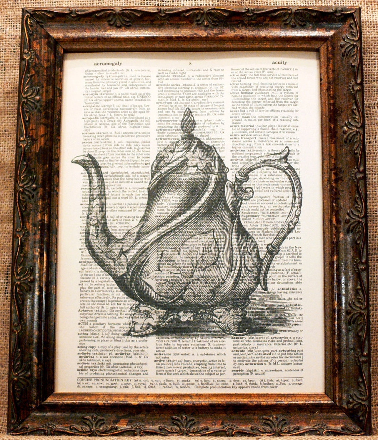 Vintage Teapot Art Print on Dictionary Book Page Etsy