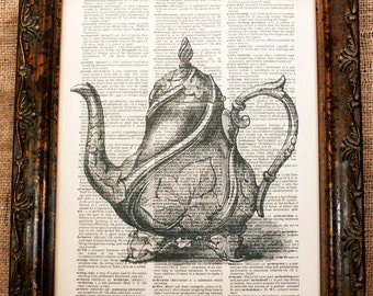 Vintage Teapot  Art Print on Dictionary Book Page