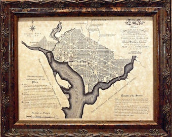 City of Washington DC Map Print of a 1792 Map on Parchment Paper
