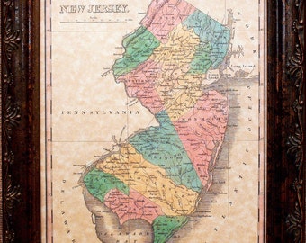 New Jersey State Map Print of an 1827 Map on Parchment Paper