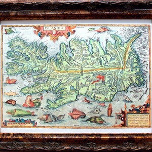 Iceland Map Print of a 1585 Map on Watercolor Paper