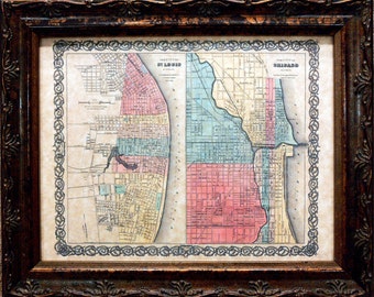 City of St. Louis and City of Chicago Map Print of an 1856 Map on Parchment Paper