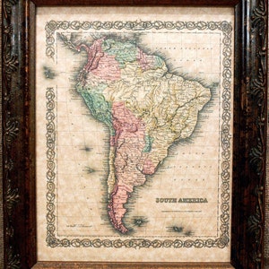 South America Map Print of an 1855 Map on Parchment Paper