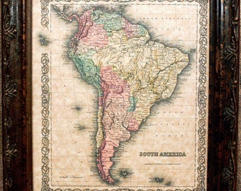 South America Map Print of an 1855 Map on Parchment Paper