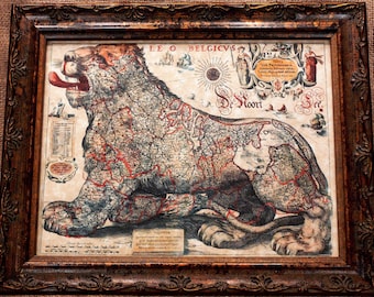 Lion Shaped Map of Europe Map Print of a 1630 Map on Parchment Paper