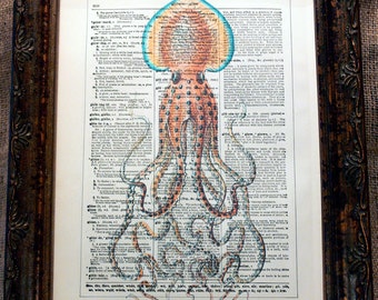 Octopus Art Print from 1904 on Encyclopedic Dictionary Book Page from 1896