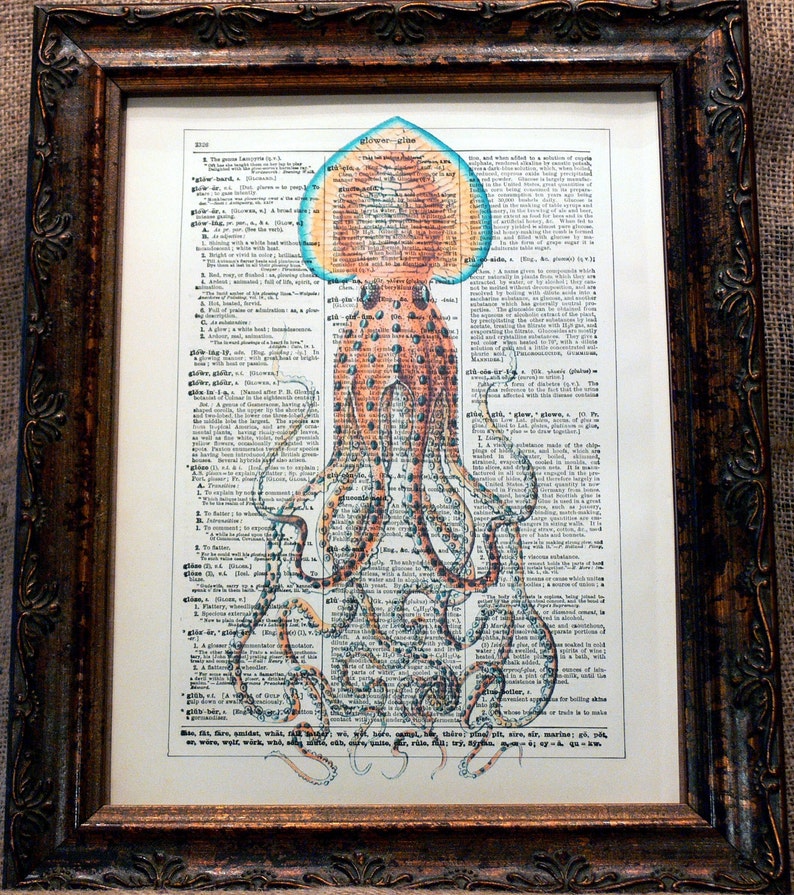 Octopus Art Print from 1904 on Encyclopedic Dictionary Book Page from 1896 image 1