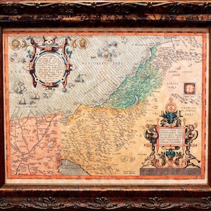 Palestine and the Promised Land Map Print of a 1572 Map on Parchment Paper