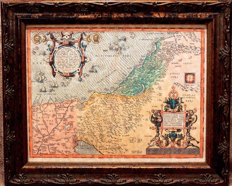 Palestine and the Promised Land Map Print of a 1572 Map on Parchment Paper image 1