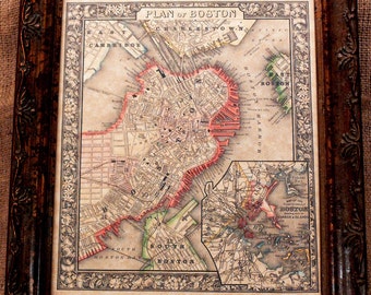 City of Boston Map Print of an 1866 Map on Parchment Paper