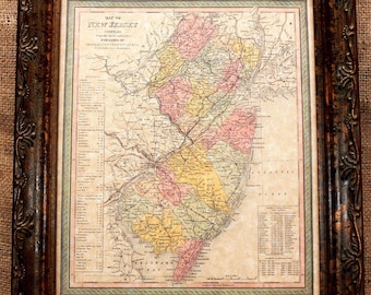 New Jersey State Map Print of an 1850 Map on Parchment Paper