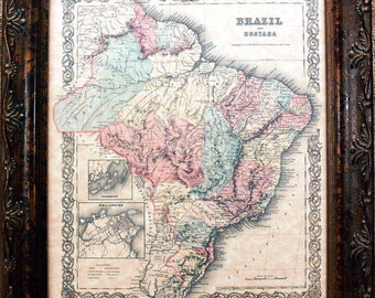 Brazil and Guayana Map Print of an 1855 Map on Parchment Paper