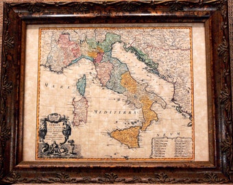 Italy Map Print of a 1742 Map on Parchment Paper