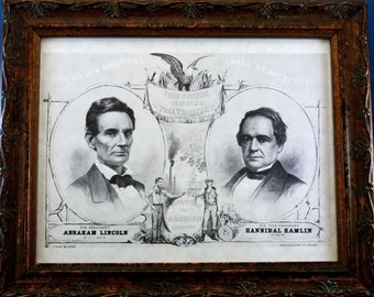 Republican Presidential Banner Lincoln-Hamlin Art Print from 1860 on Parchment Paper