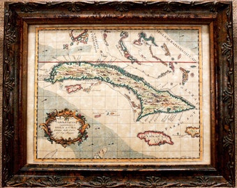 Island of Cuba and Jamaica Map Print of a 1763 Map on Parchment Paper