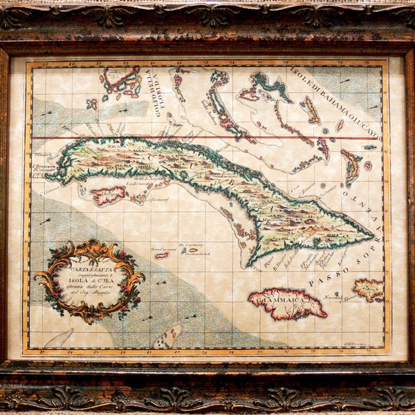 Island of Cuba and Jamaica Map Print of a 1763 Map on Parchment Paper