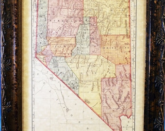 Nevada State Map Print of an 1897 Map on Parchment Paper