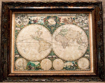 Double Hemisphere World Map Print of a 1660 Map on Parchment Paper