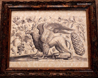 Griffin Line Art from 1600's Art Print on Parchment Paper