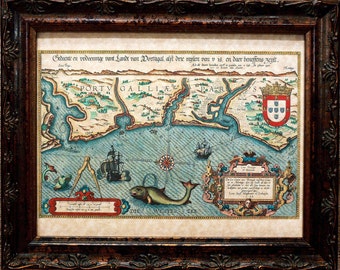 Portugal Map Print of a 1583 Map on Parchment Paper