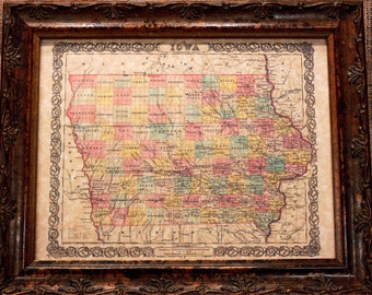 Iowa State Map Print von einer 1855 Karte auf Pergamentpapier