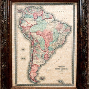 South America Map Print of an 1870 Map on Parchment Paper