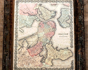 City of Boston Map Print of an 1855 Map on Parchment Paper