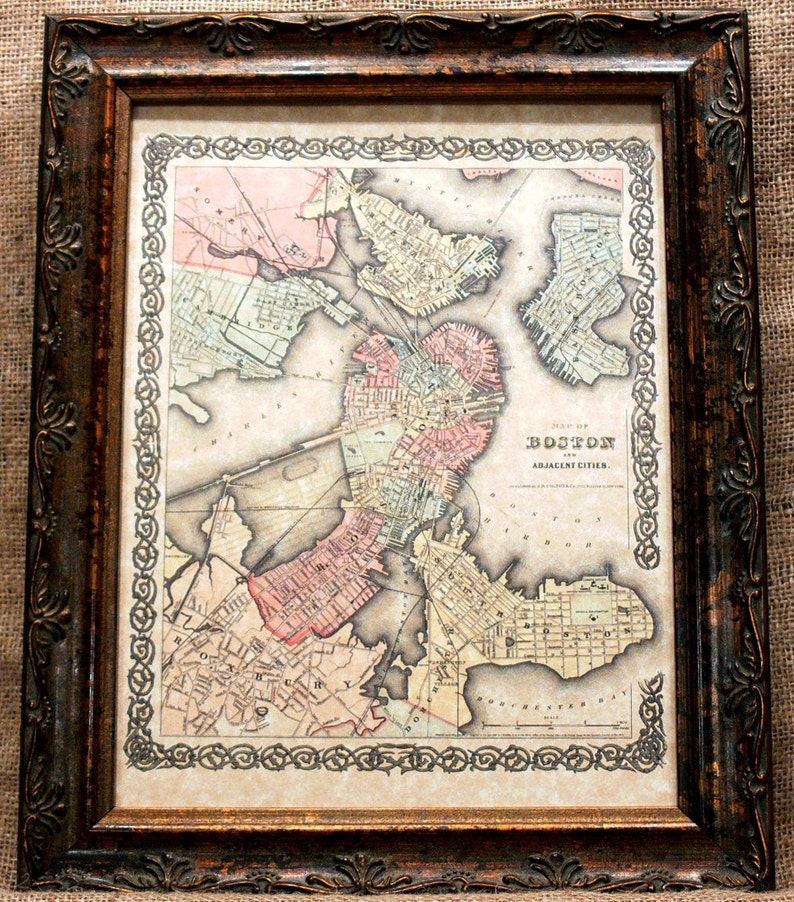 City of Boston Map Print of an 1855 Map on Parchment Paper image 1