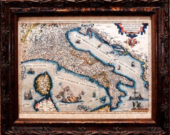 Italy Map Print of a 1574 Map on Parchment Paper