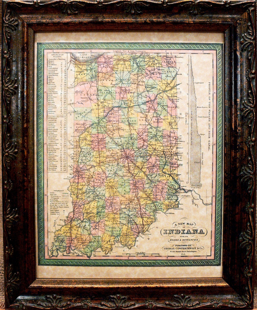 Indiana State Map Print of an 1850 Map on Parchment Paper - Etsy