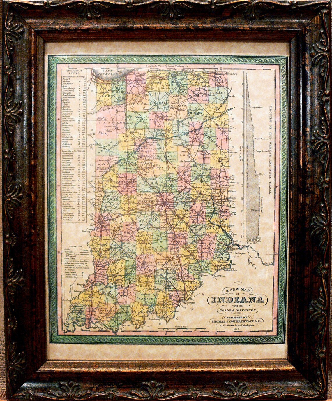Indiana State Map Print of an 1850 Map on Parchment Paper Etsy