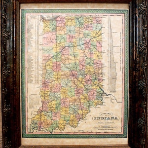 Indiana State Map Print of an 1850 Map on Parchment Paper