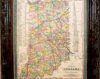 Indiana State Map Print of an 1850 Map on Parchment Paper