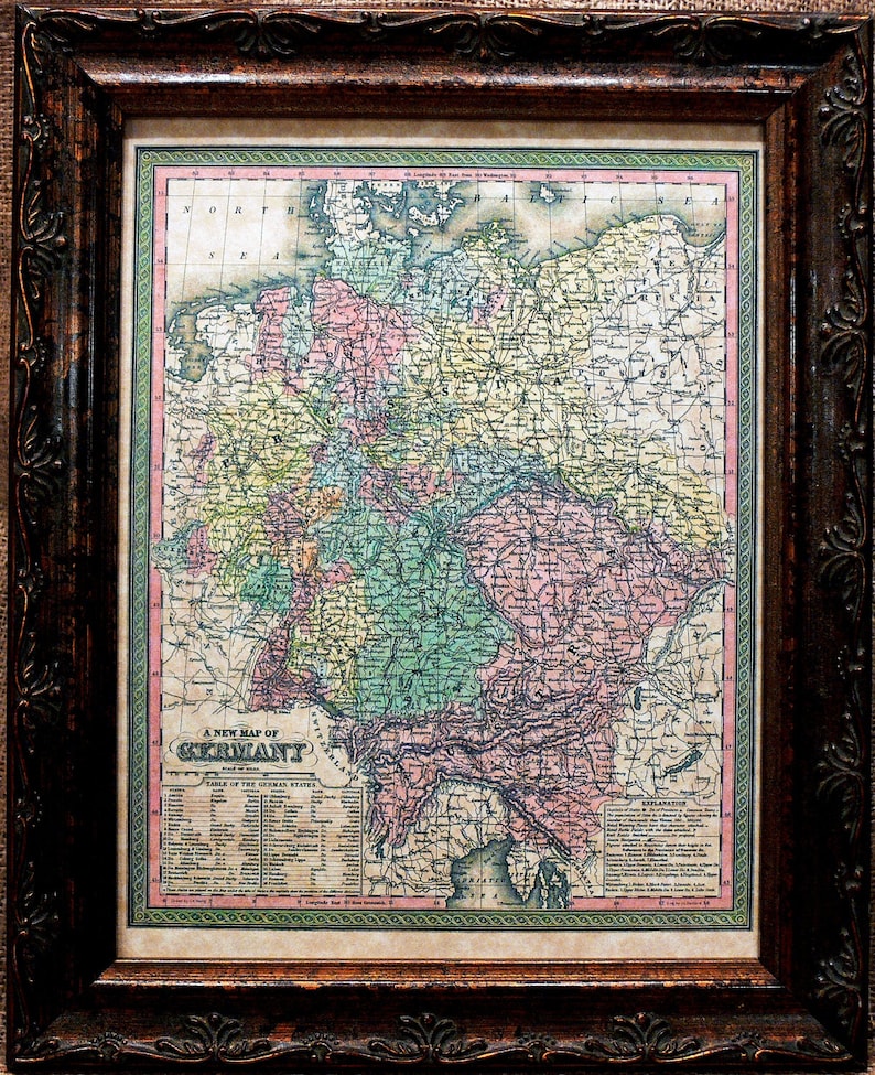 Germany Map Print of an 1853 Map on Parchment Paper Etsy