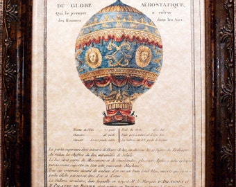 Montgolfier Brothers Aerostatic Globe 1783 balloon flight details Art Print from 1785 on Parchment Paper