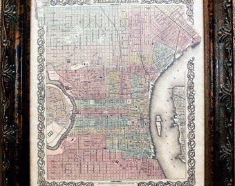 City of Philadelphia Map Print of an 1855 Map on Parchment Paper