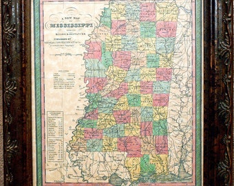 Mississippi State Map Print of an 1853 Map on Parchment Paper