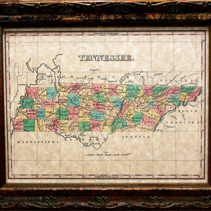 Tennessee State Map Print of an 1827 Map on Parchment Paper