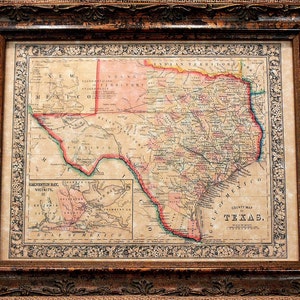 Texas State Map Print of an 1864 Map on Parchment Paper