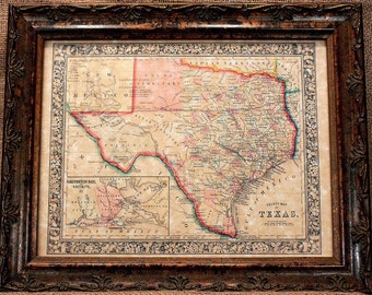 Texas State Map Print of an 1864 Map on Parchment Paper