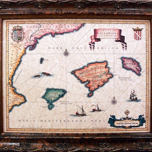 Balearic Islands (Majorca-Ibiza) Map Print of a 1638 Map on Parchment Paper