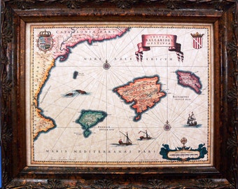 Balearic Islands (Majorca-Ibiza) Map Print of a 1638 Map on Parchment Paper