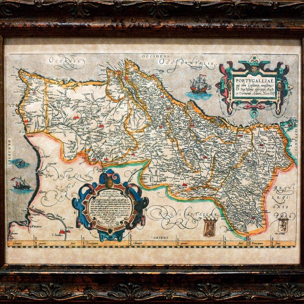 Portugal Map Print of a 1579 Map on Parchment Paper
