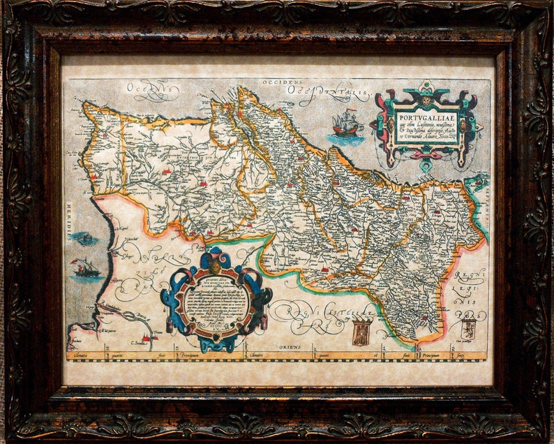Portugal Map Print of a 1579 Map on Parchment Paper image 1