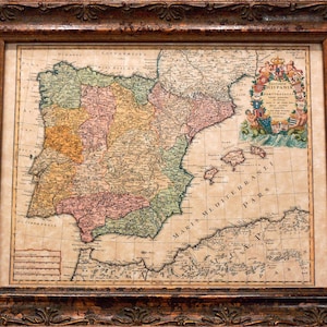 Spain and Portugal Map Print of a 1728 Map on Parchment Paper