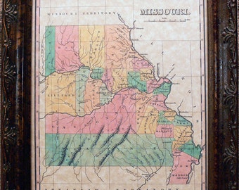 Missouri State Map Print of an 1827 Map on Parchment Paper