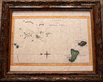 Chart of the Friendly Islands (Tonga) of Capt. James Cook's Voyages Map Print of a 1777 Map on Parchment Paper