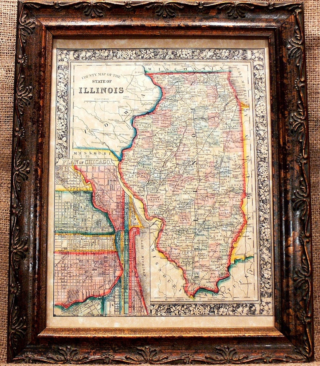Illinois State Map Print of an 1861 Map on Parchment Paper - Etsy